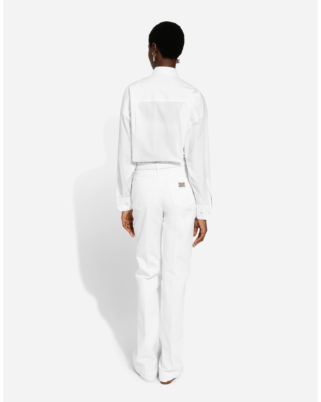 Dolce & Gabbana White Long-Sleeved Cotton Shirt With Embroidered Collar