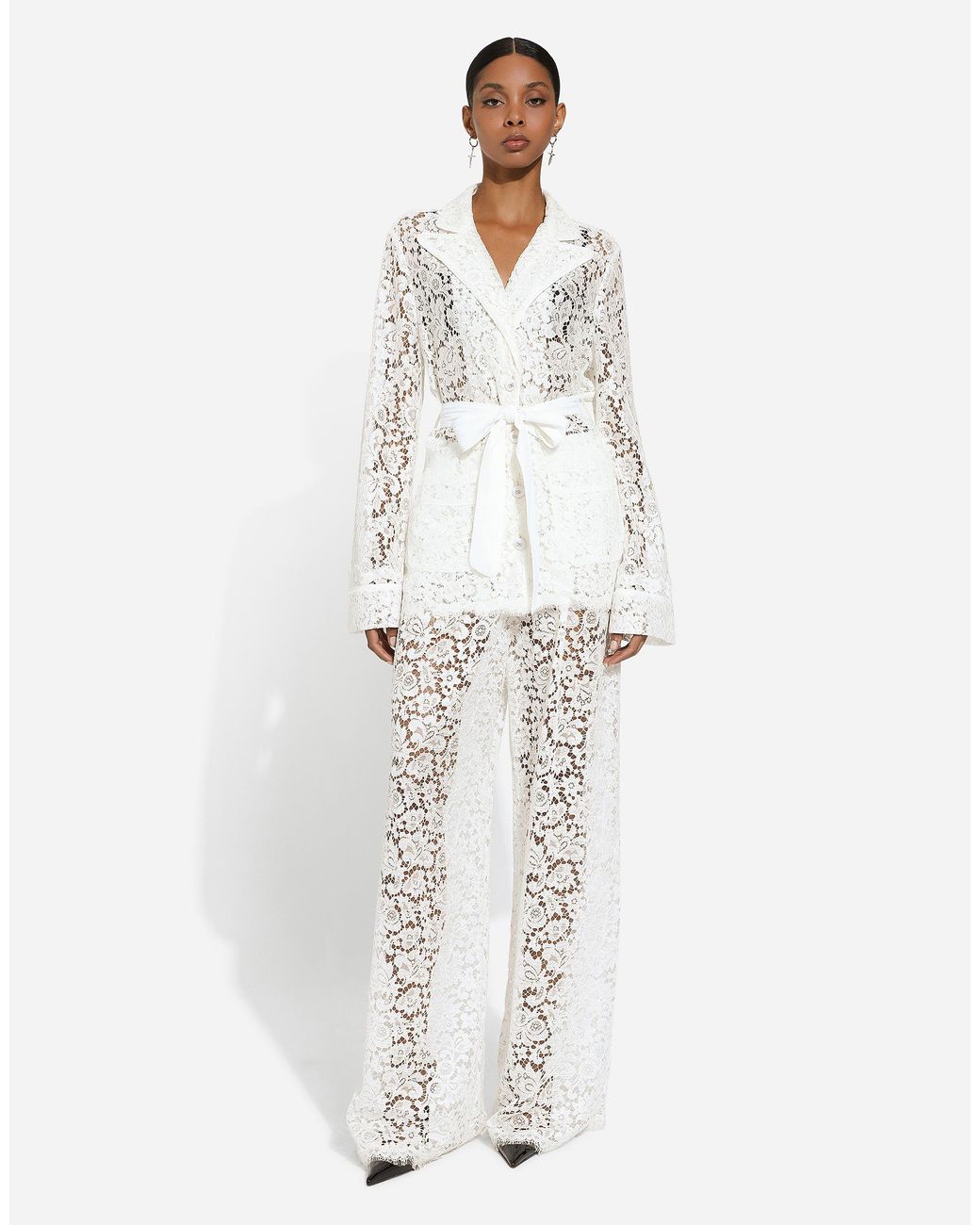 Dolce & Gabbana White Flared Floral Cordonetto Lace Pants