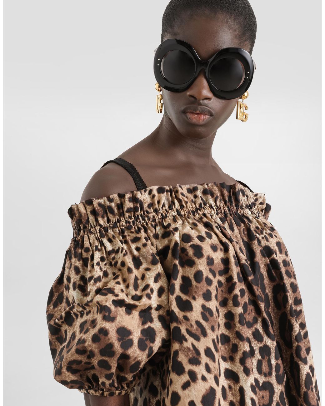 Dolce & Gabbana Natural Short-Sleeved Leopard-Print Poplin Top