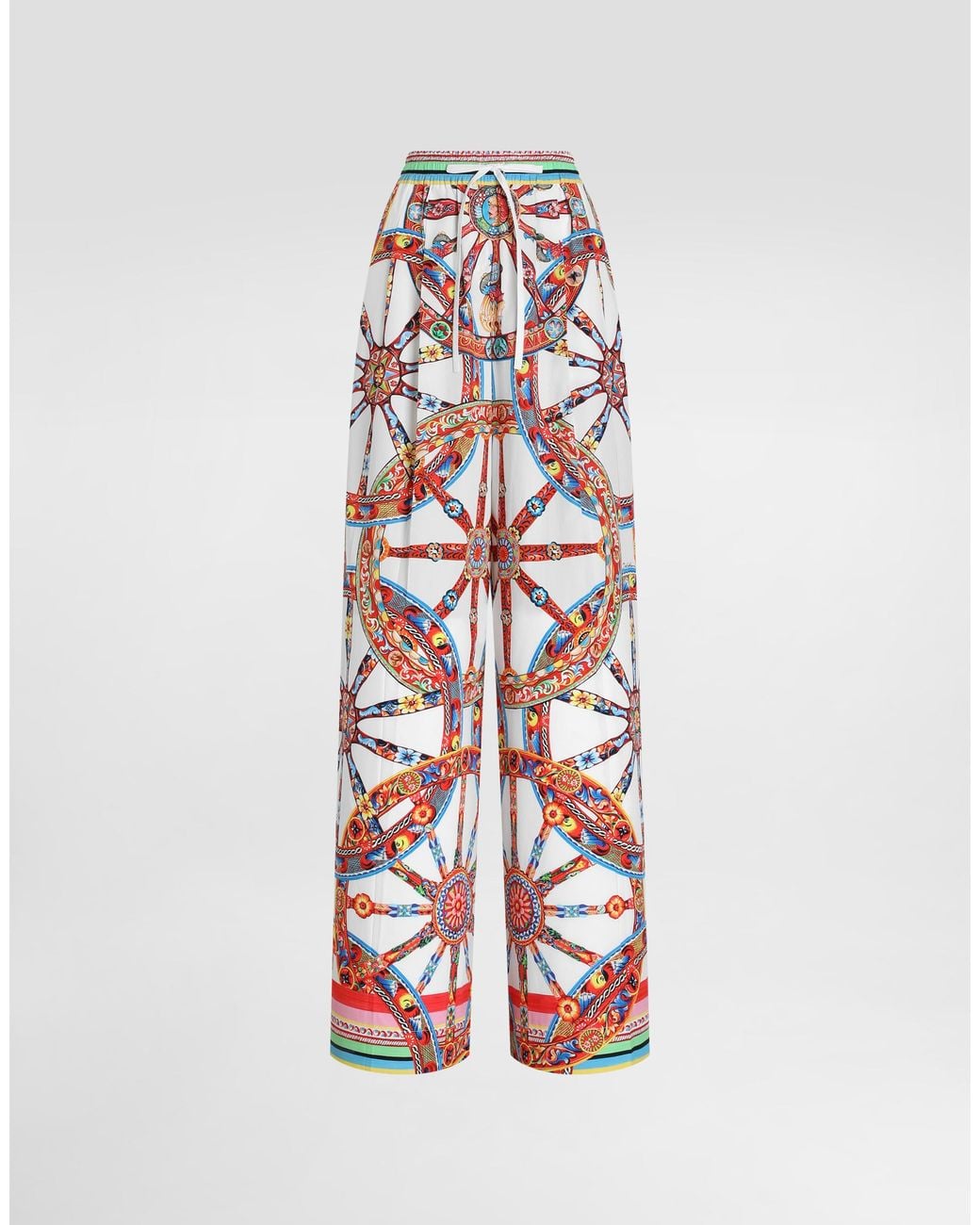 Dolce & Gabbana White Carretto-Print Poplin Trousers
