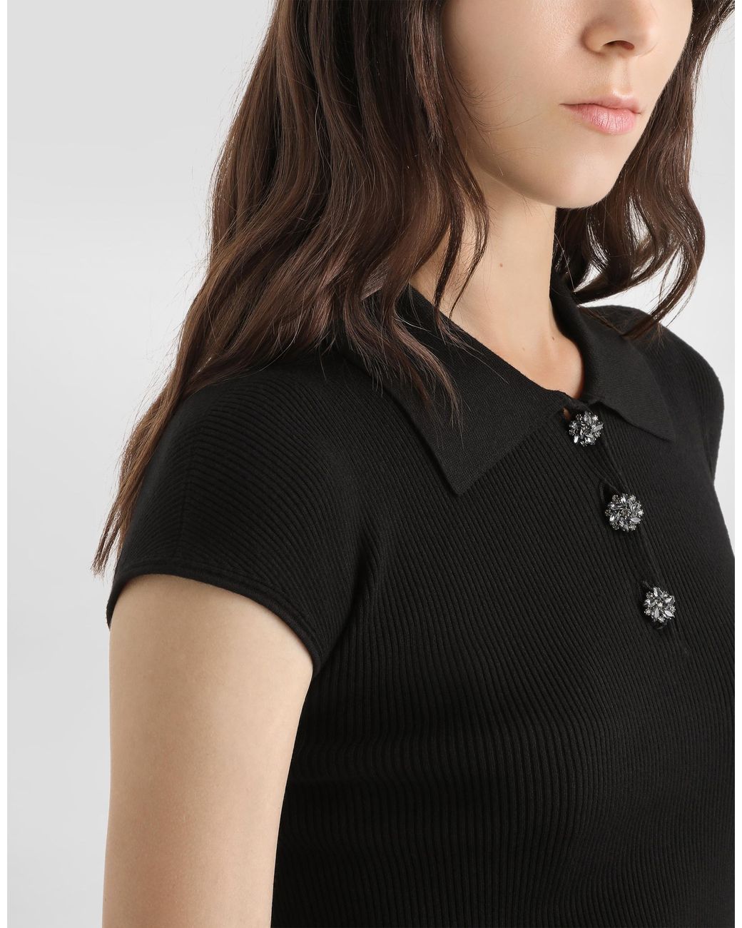 Dolce & Gabbana Black Ribbed Polo Sweater