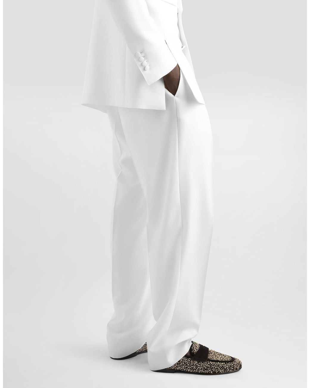 Dolce & Gabbana White Wool Faille Trousers for men
