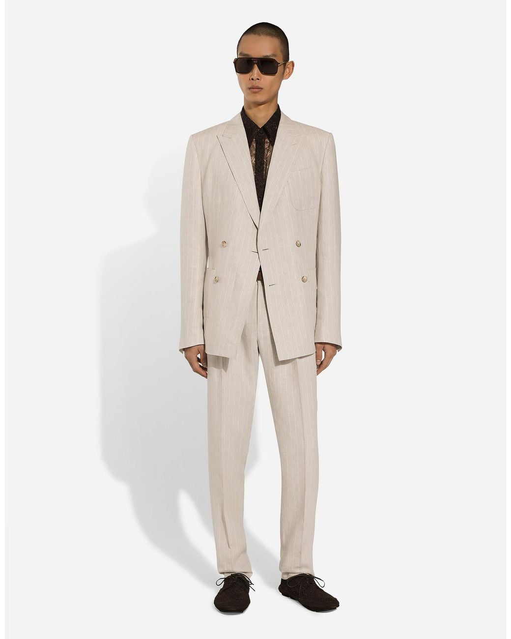Dolce & Gabbana Brown Chantilly Lace Martini-Fit Shirt for men