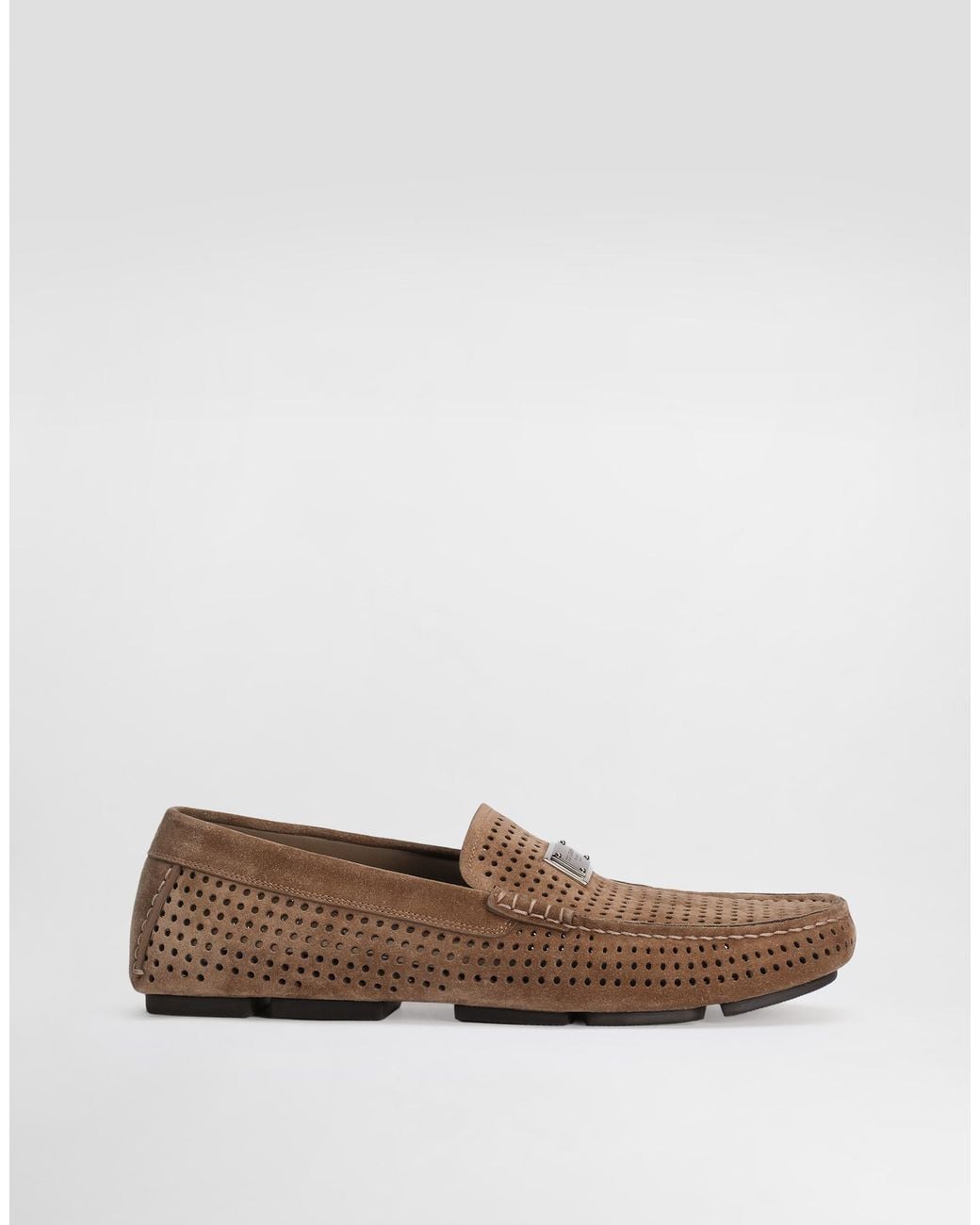 Dolce & Gabbana White Dg Driver Perforated Split Calfskin Slipper for men