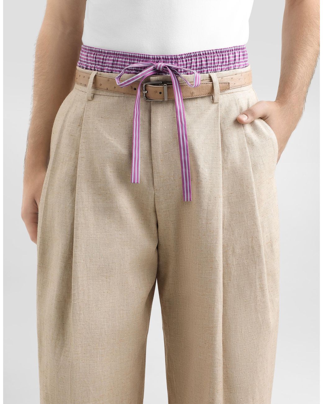 Dolce & Gabbana Natural Hemp And Silk Trousers With Tweed Effect for men