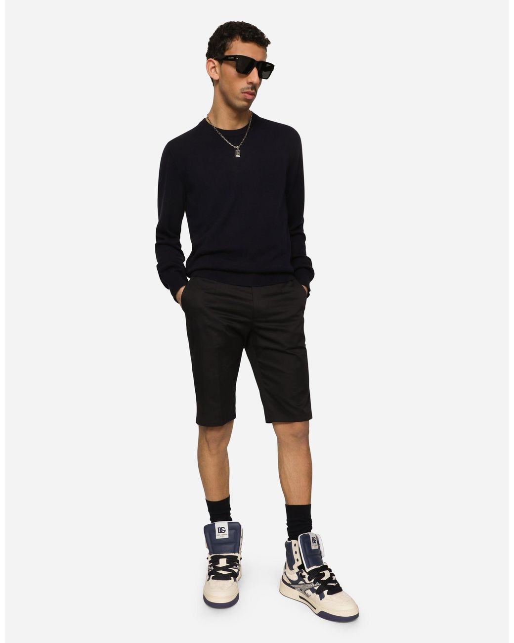 Dolce & Gabbana Black Stretch Cotton Shorts With Dg Patch for men