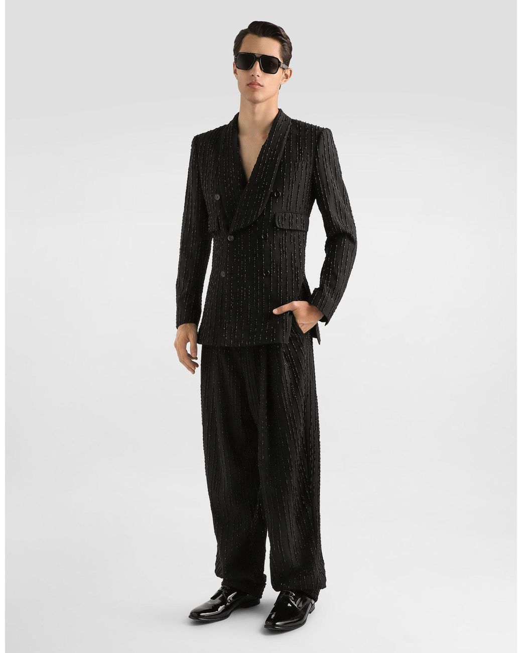 Dolce & Gabbana Black Virgin Wool Trousers With Embroidery for men