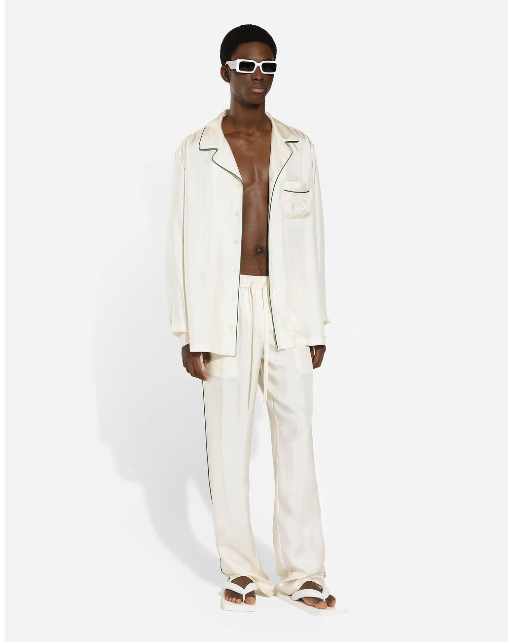 Dolce & Gabbana White Silk Twill Shirt With Dg Embroidery for men
