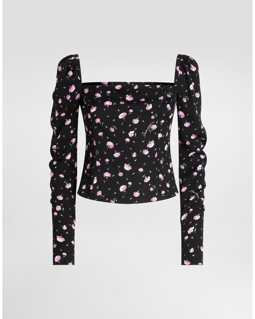 Dolce & Gabbana Black Carnations-Print Silk Top