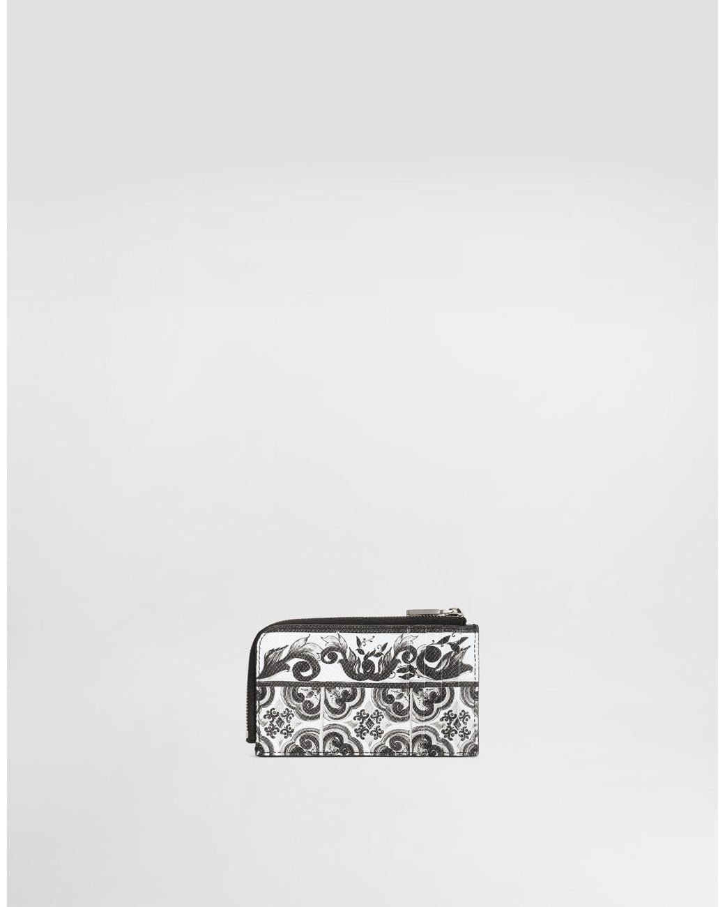 Dolce & Gabbana White Majolica-Print Calfskin Card Holder for men