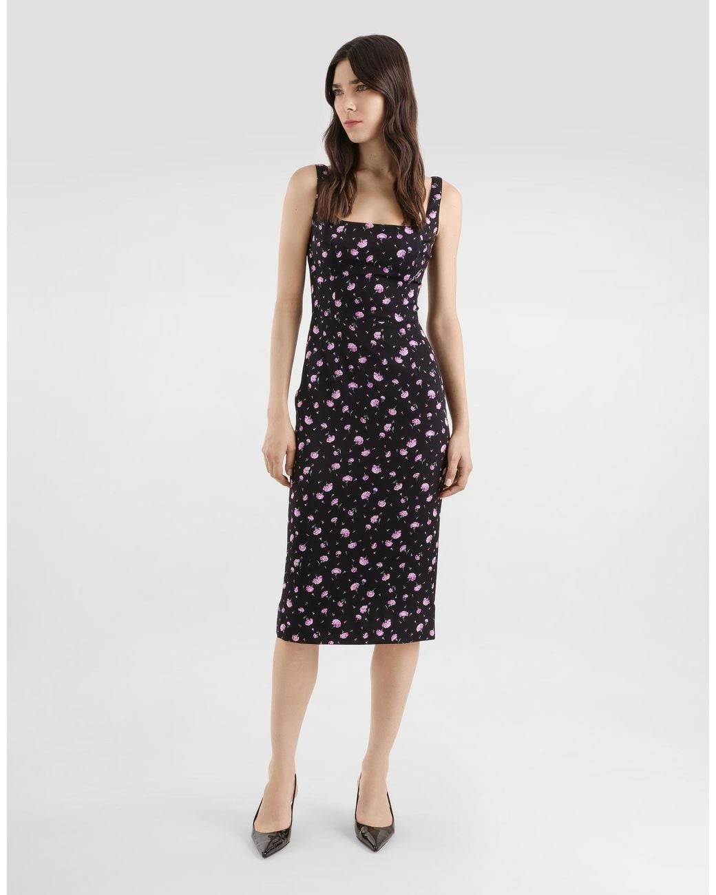 Dolce & Gabbana White Carnations-Print Sheath Dress