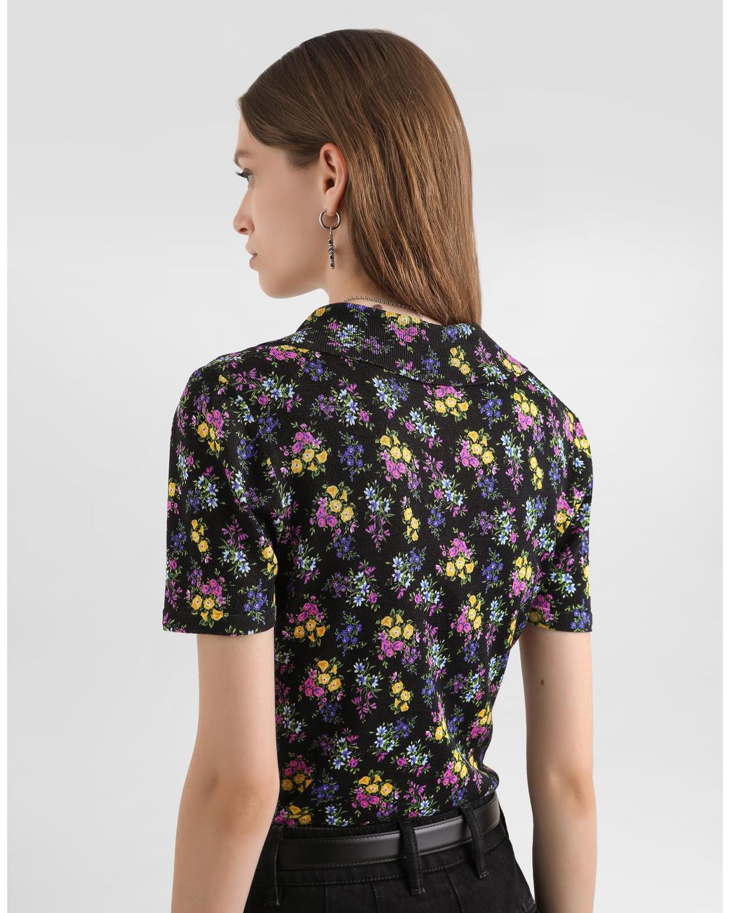 Dolce & Gabbana Black Small Floral-Print Silk Pullover