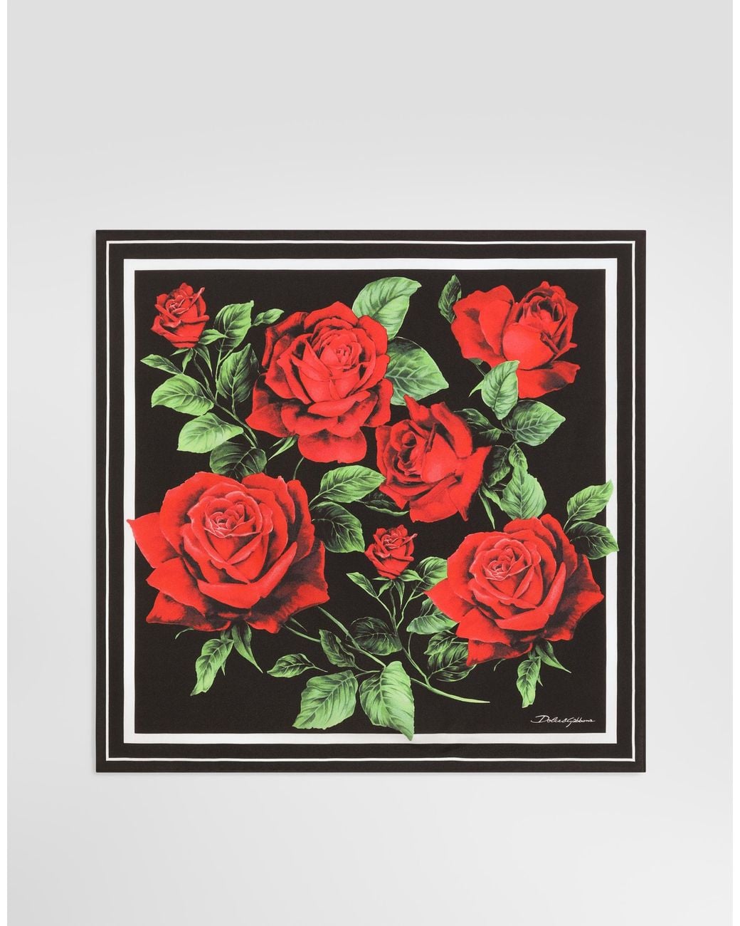 Dolce & Gabbana Red Tuch 50X50 Aus Seidentwill Mit Rosenprint