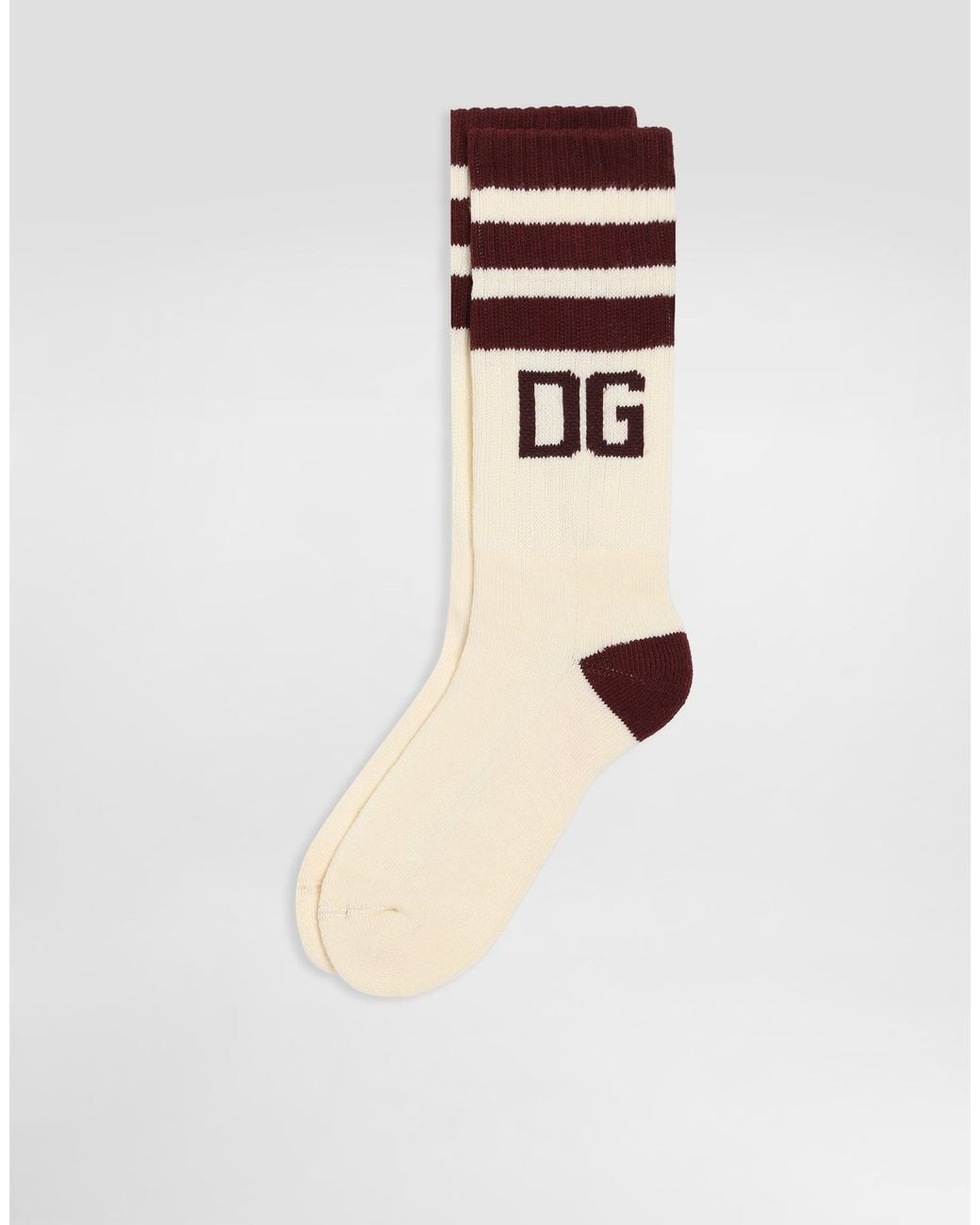 Dolce & Gabbana White Short Ribbed Cotton Socks for men