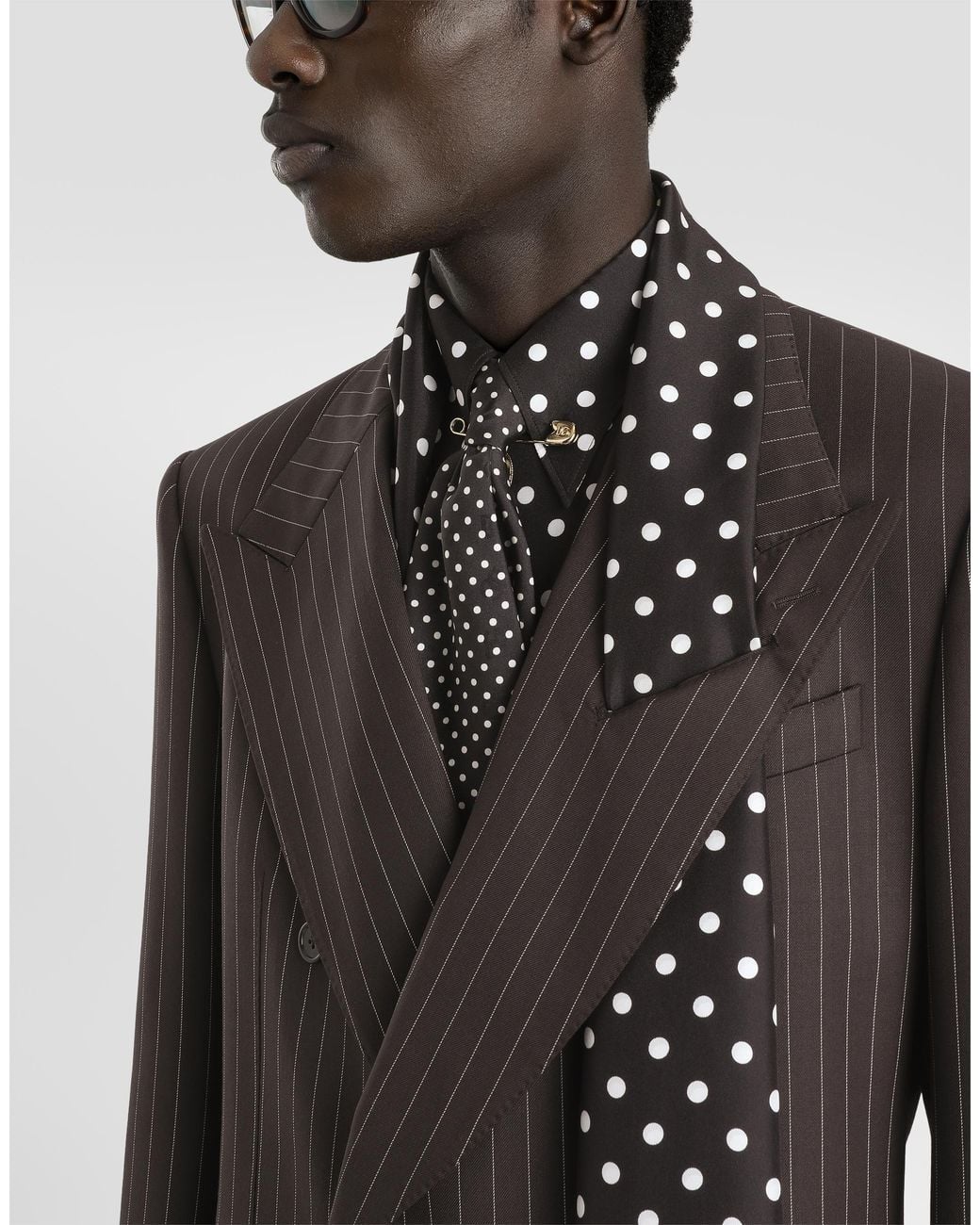 Dolce & Gabbana Brown Double-Breasted Pinstriped Wool Jacket for men