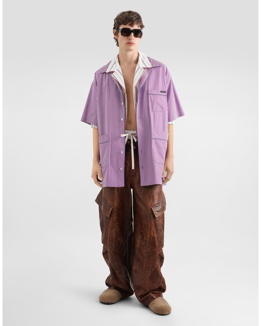 Dolce & Gabbana Purple Hawaii Striped Poplin Shirt for men