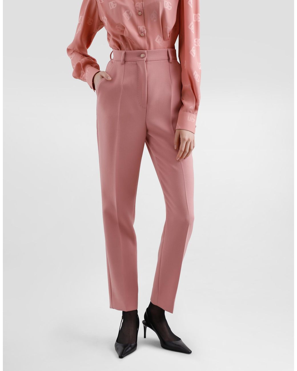 Dolce & Gabbana Pink Tailored Double Wool Crepe Pants