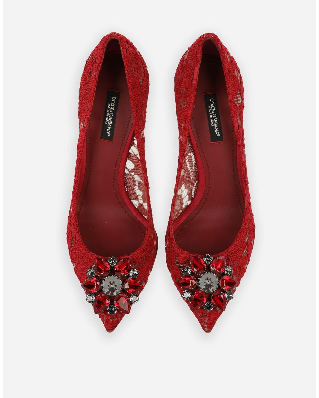 Dolce & Gabbana Red Lace Pumps With Brooch Detailing