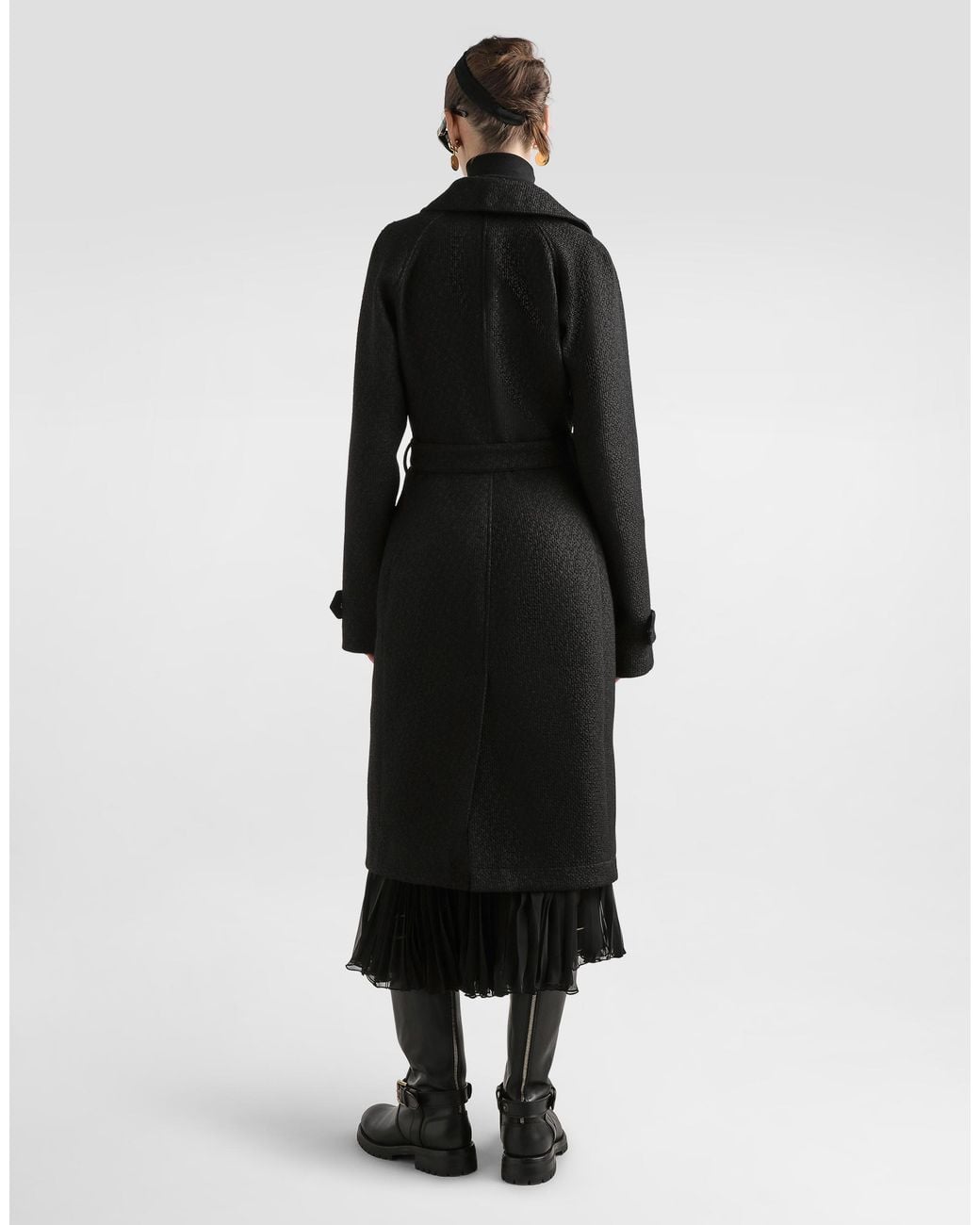 Dolce & Gabbana Black Tweed Trench Coat