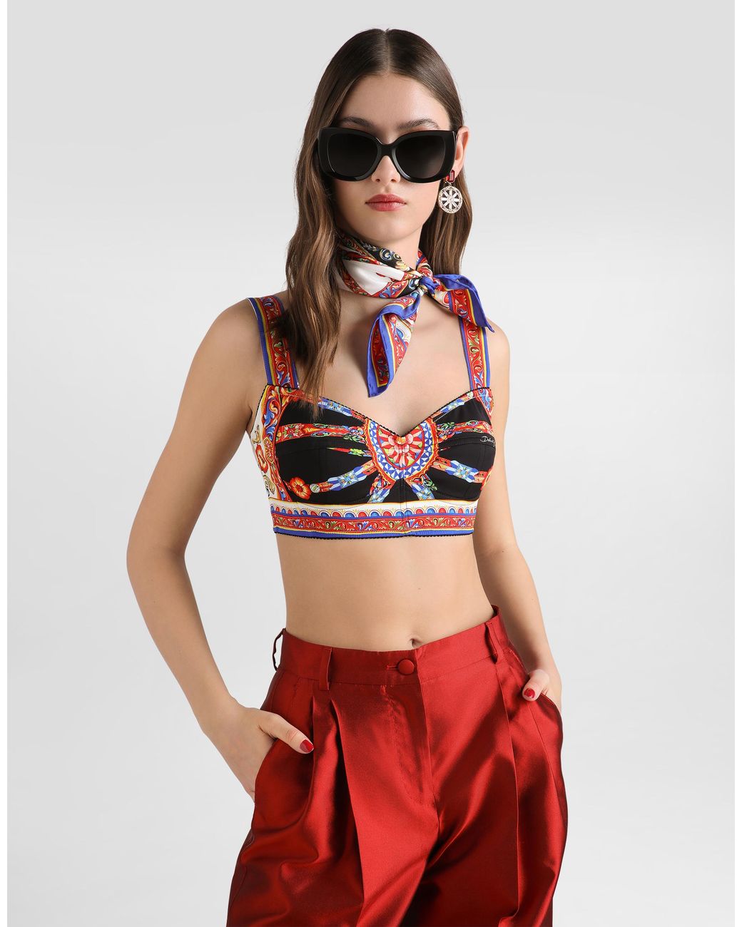 Dolce & Gabbana White Carretto-Print Charmeuse Top