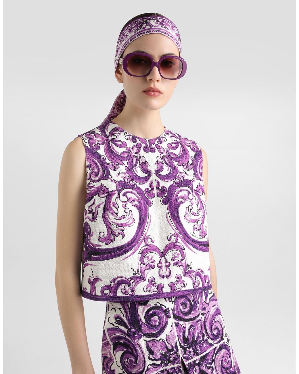 Dolce & Gabbana Purple Majolica-Print Mat Top