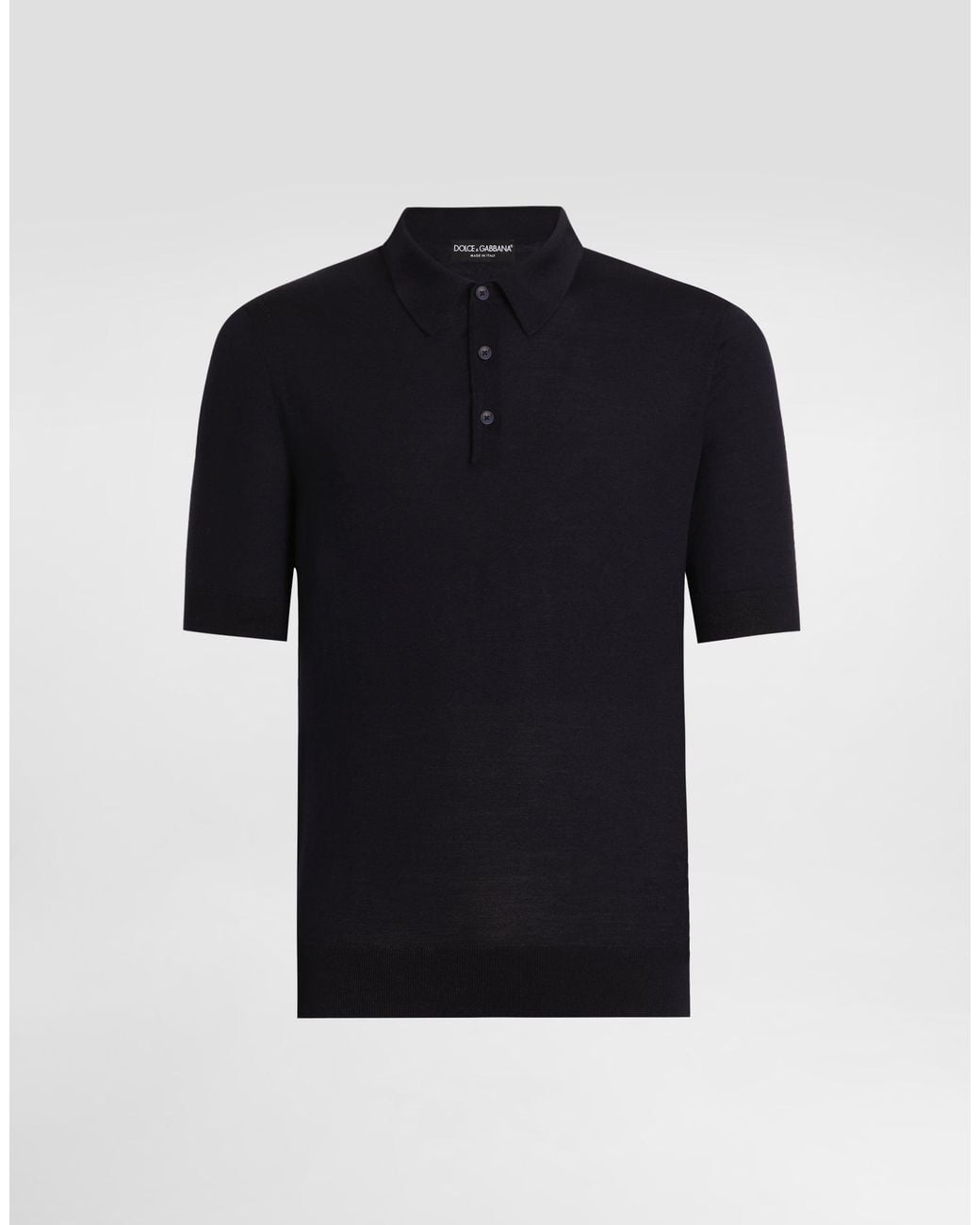 Dolce & Gabbana Black Fine-Gauge Wool Polo Shirt for men