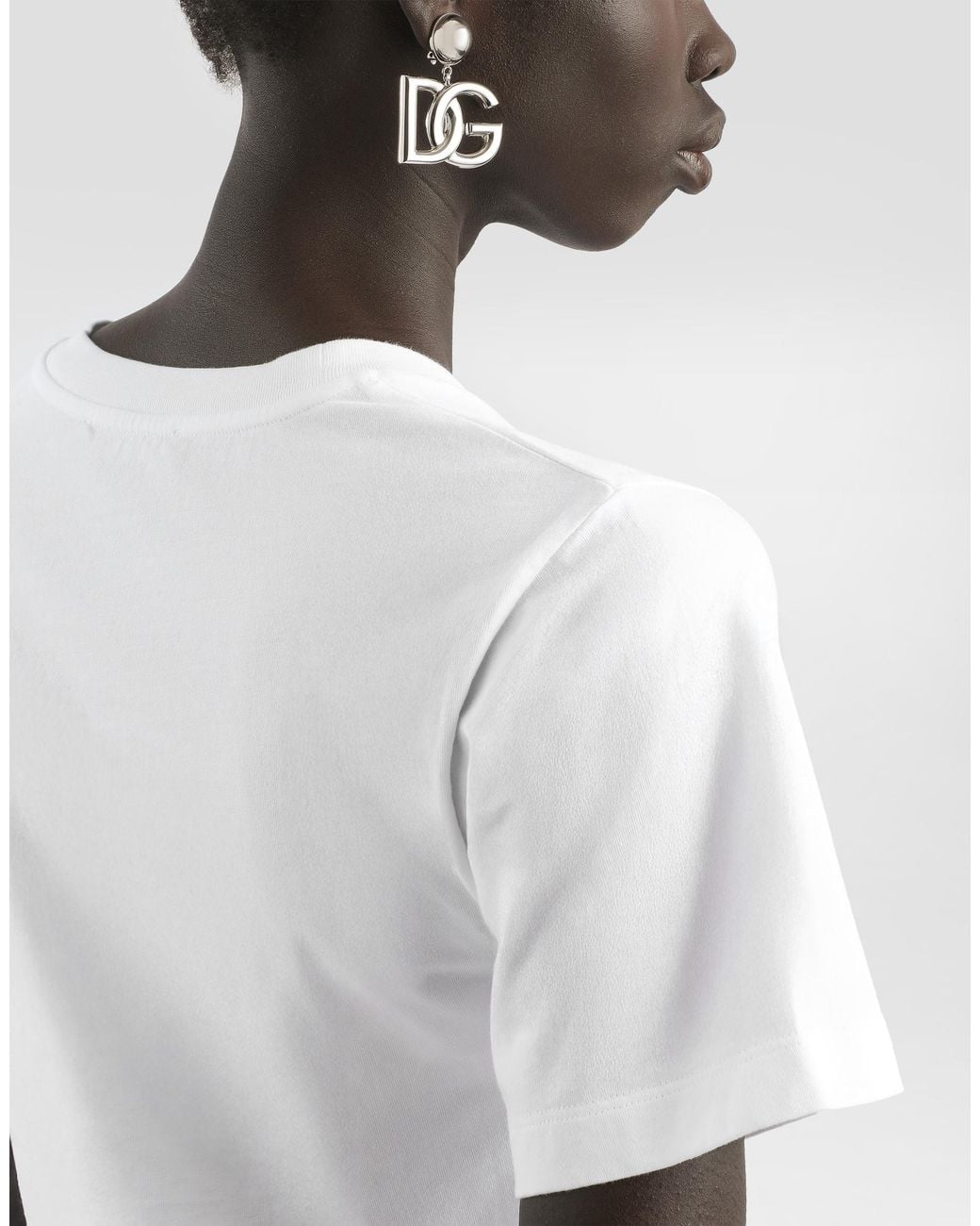 Dolce & Gabbana White T-Shirt Aus Jersey Mit Schriftzug Und Logostickerei