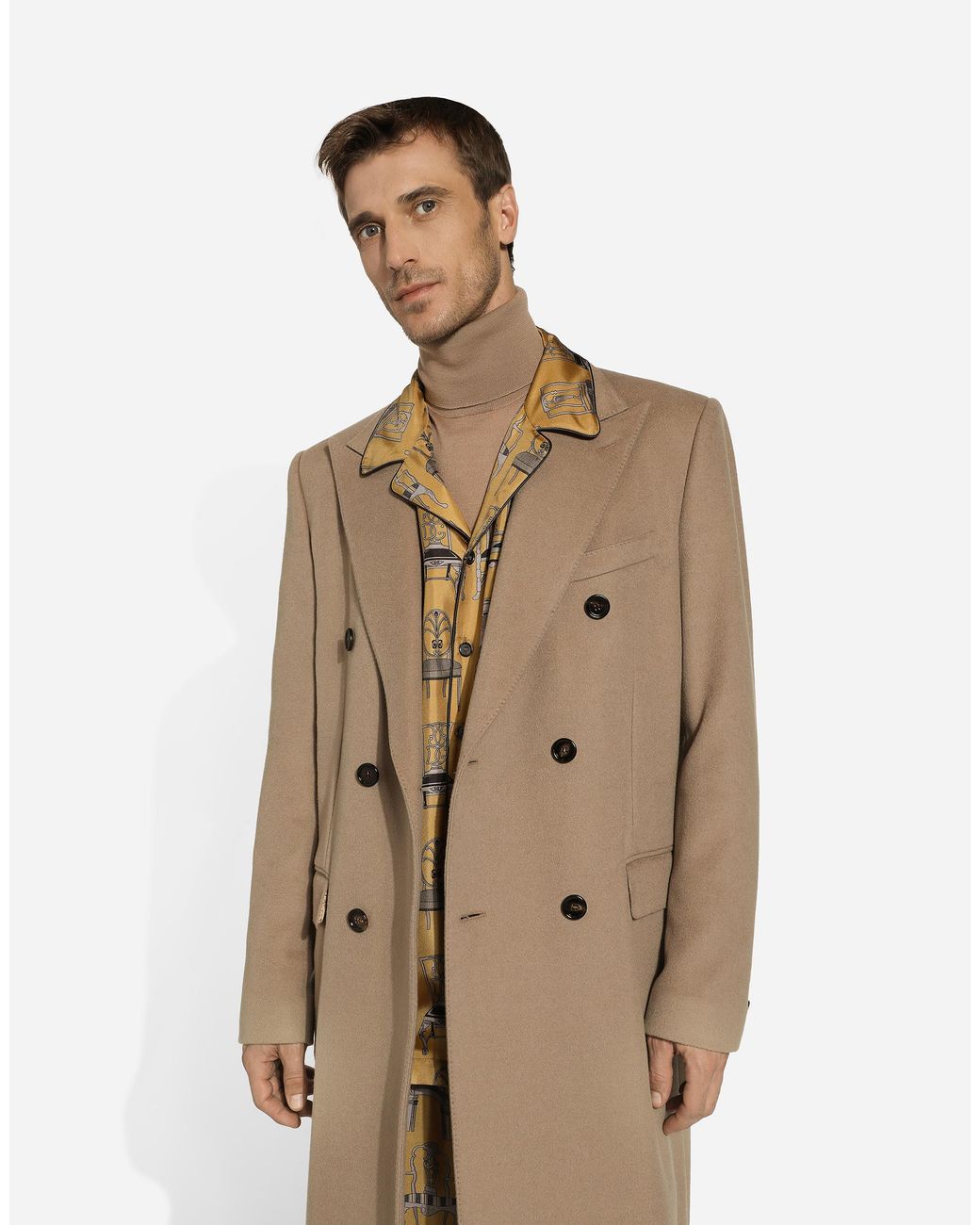 Dolce & Gabbana Natural Double-Breasted Cashmere Coat for men