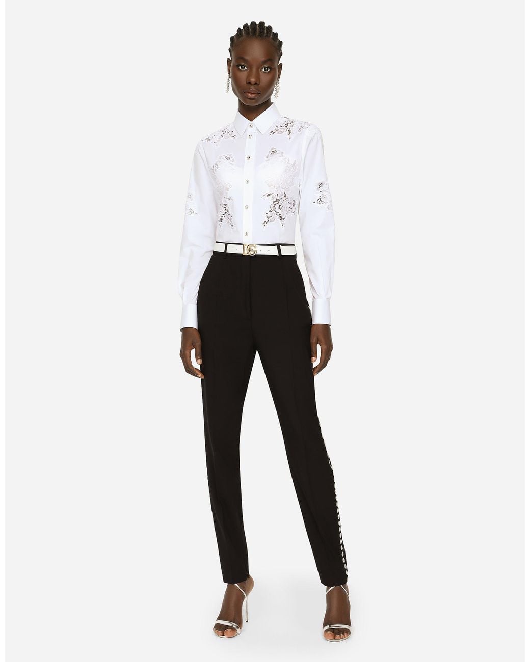 Dolce & Gabbana White Poplin Shirt With Lace Openwork