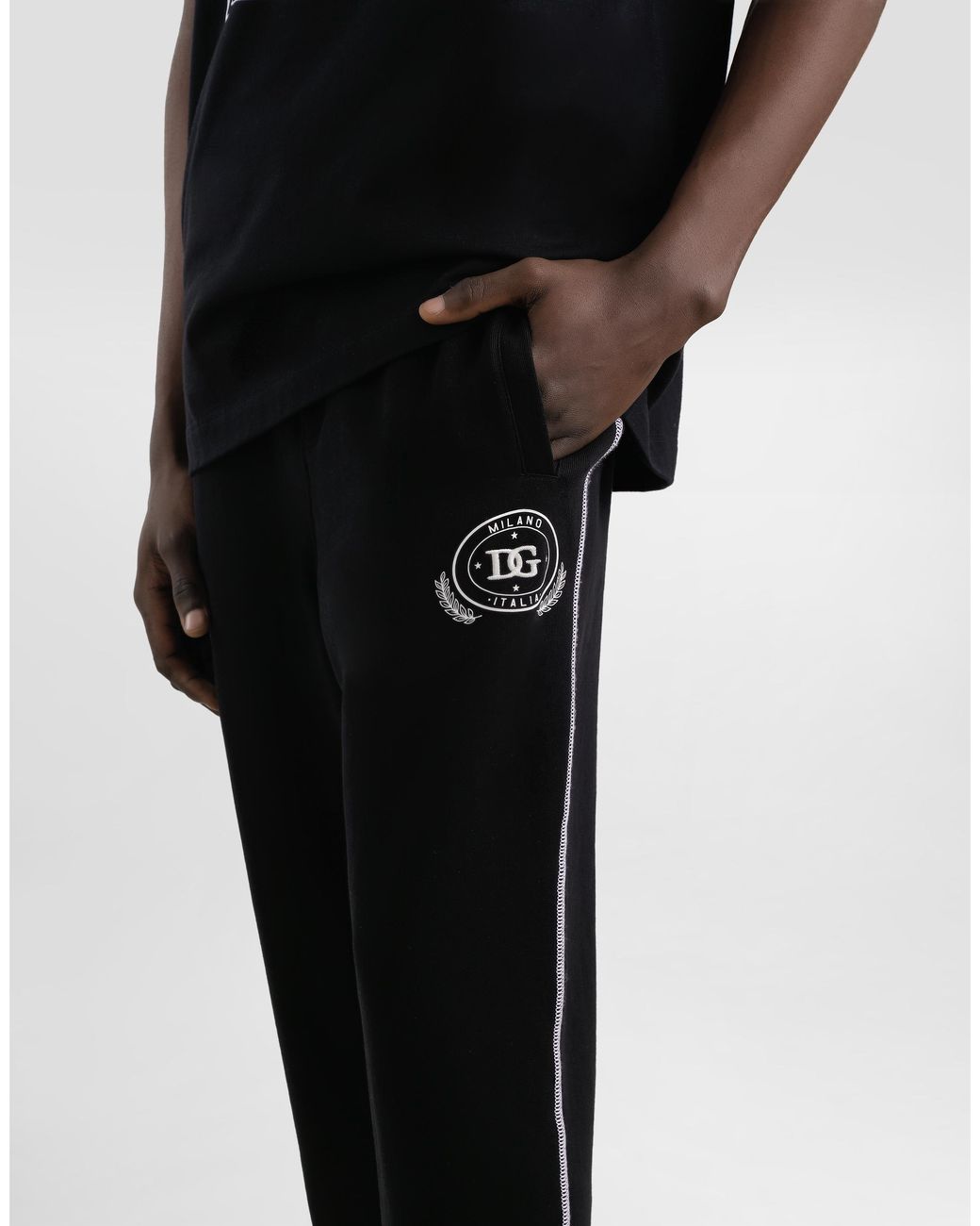 Dolce & Gabbana Black Jersey Trousers With Print And Embroidery for men