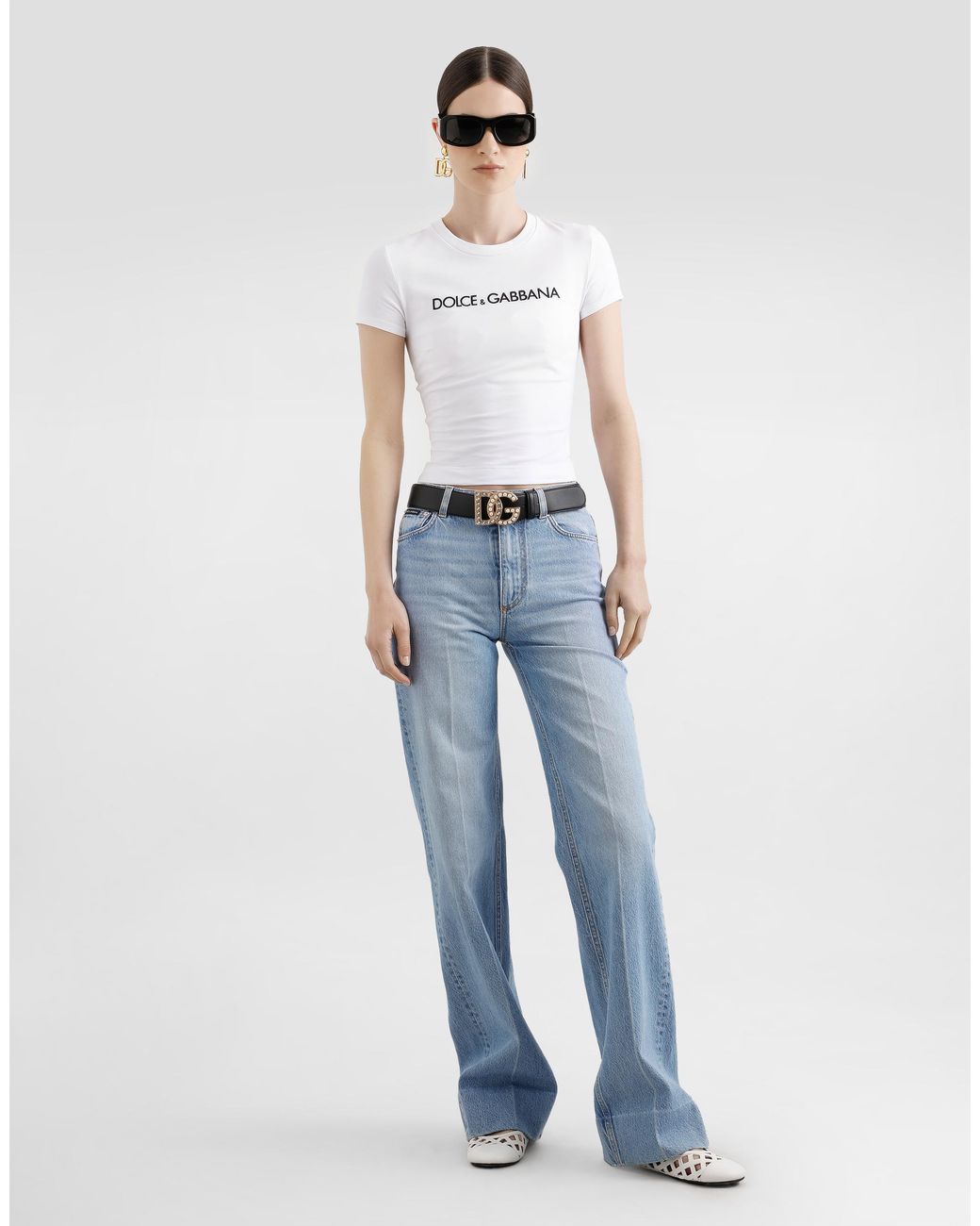 Dolce & Gabbana White Logo Cropped T-Shirt