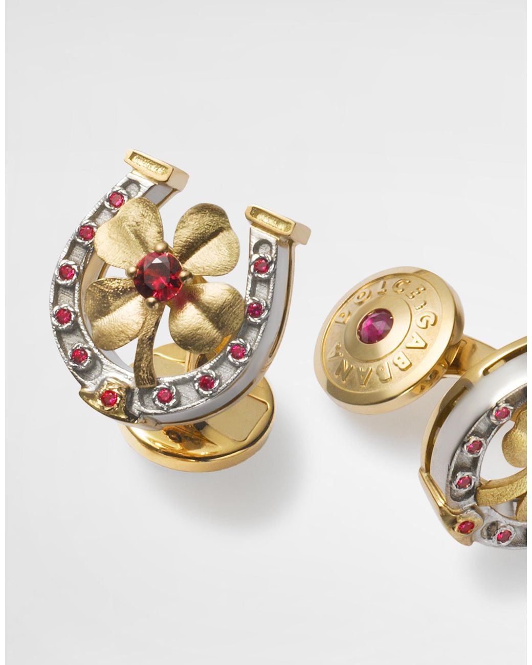Dolce & Gabbana Metallic Good Luck Cufflinks 18 Carat And Rubies for men