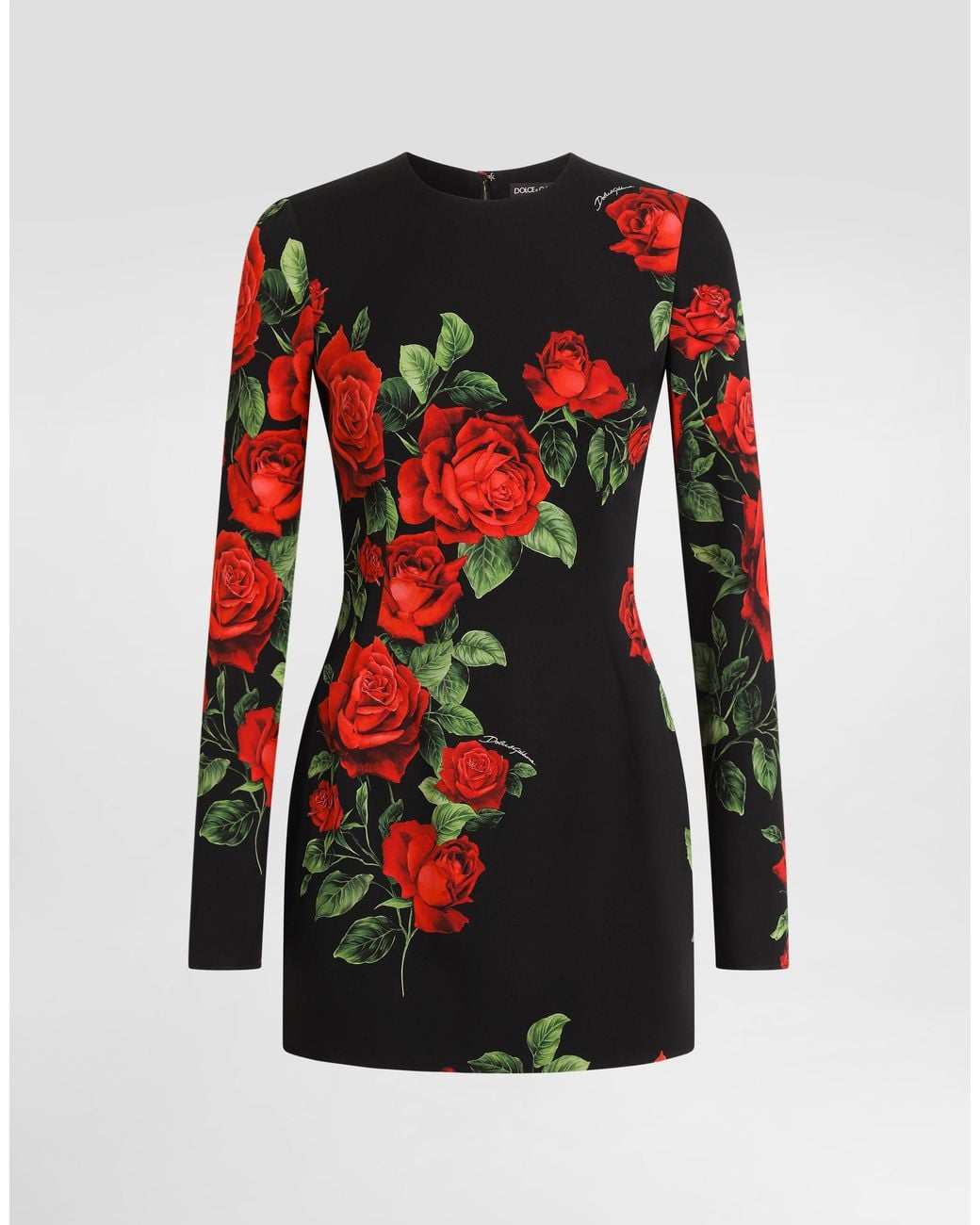 Dolce & Gabbana Red Rose-Print Charmeuse Dress