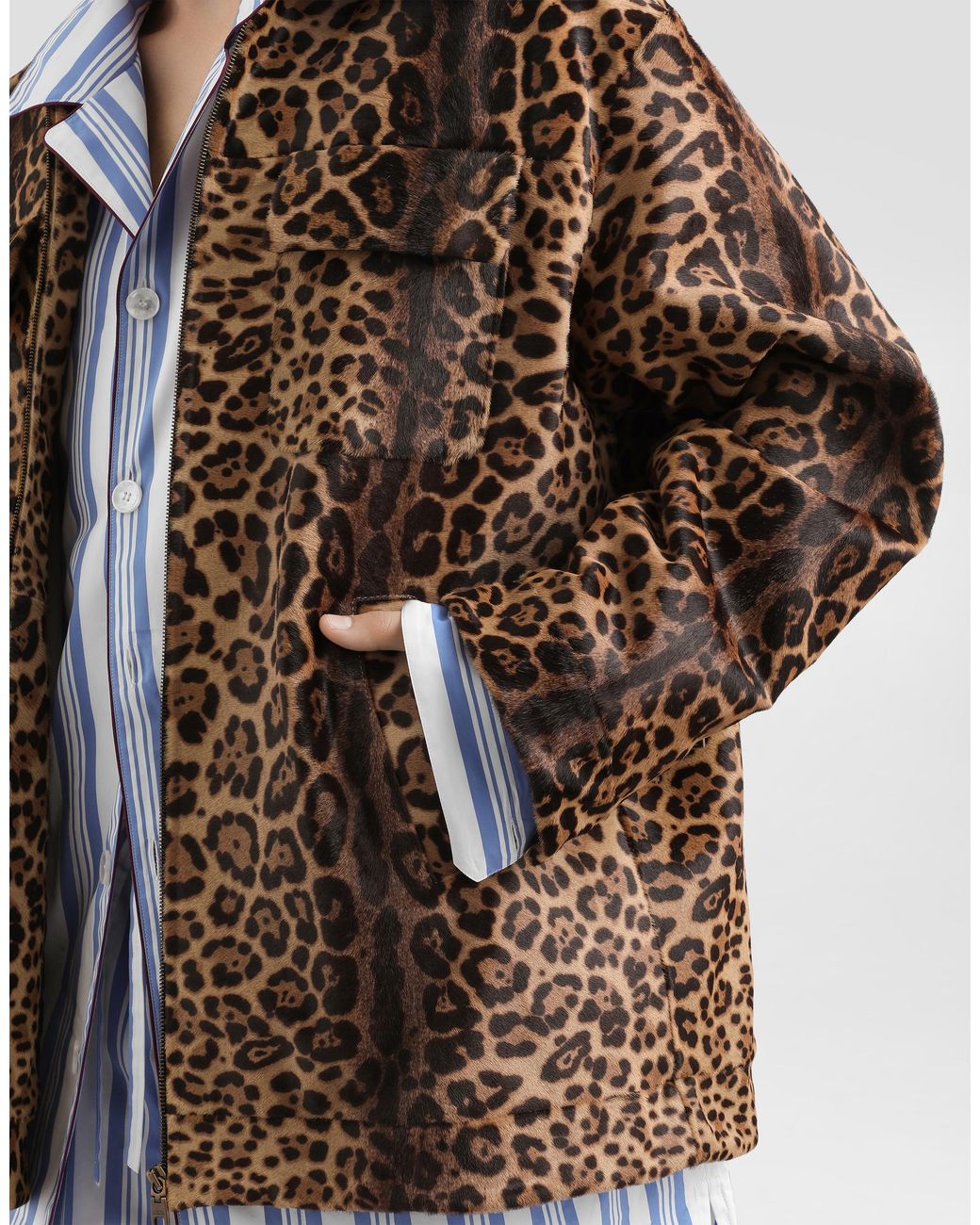Dolce & Gabbana Brown Leopard-Print Pony Shirt-Style Jacket for men