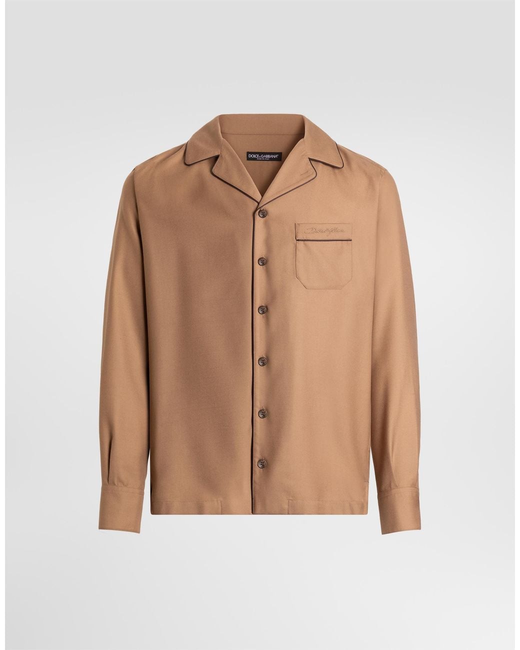 Dolce & Gabbana Natural Hawaii Wool Twill Shirt for men