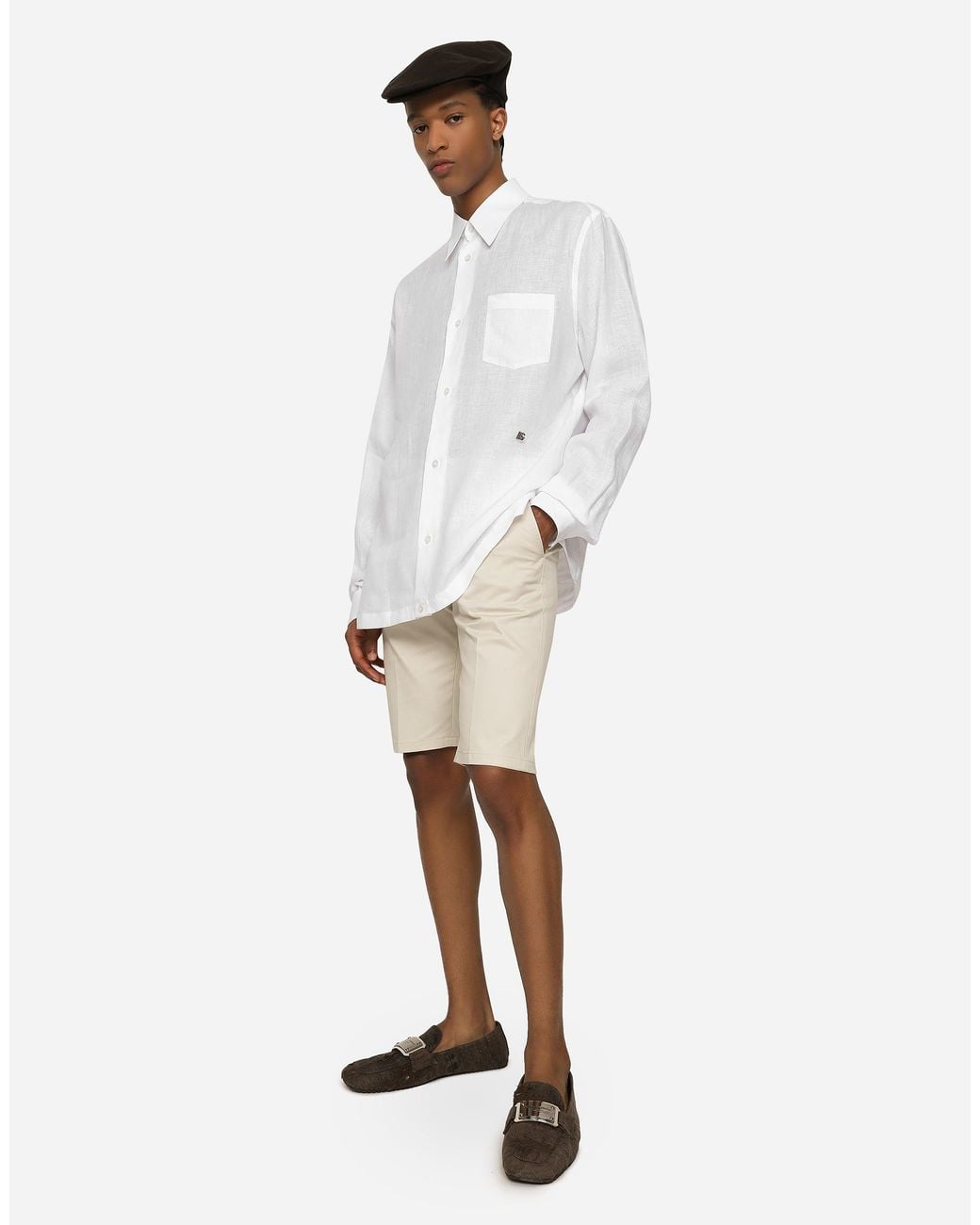 Dolce & Gabbana White Linen Hawaiian Shirt With Dg Hardware for men