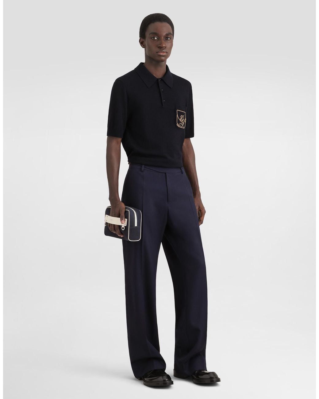 Dolce & Gabbana Black Virgin Wool Polo Shirt With Logo for men