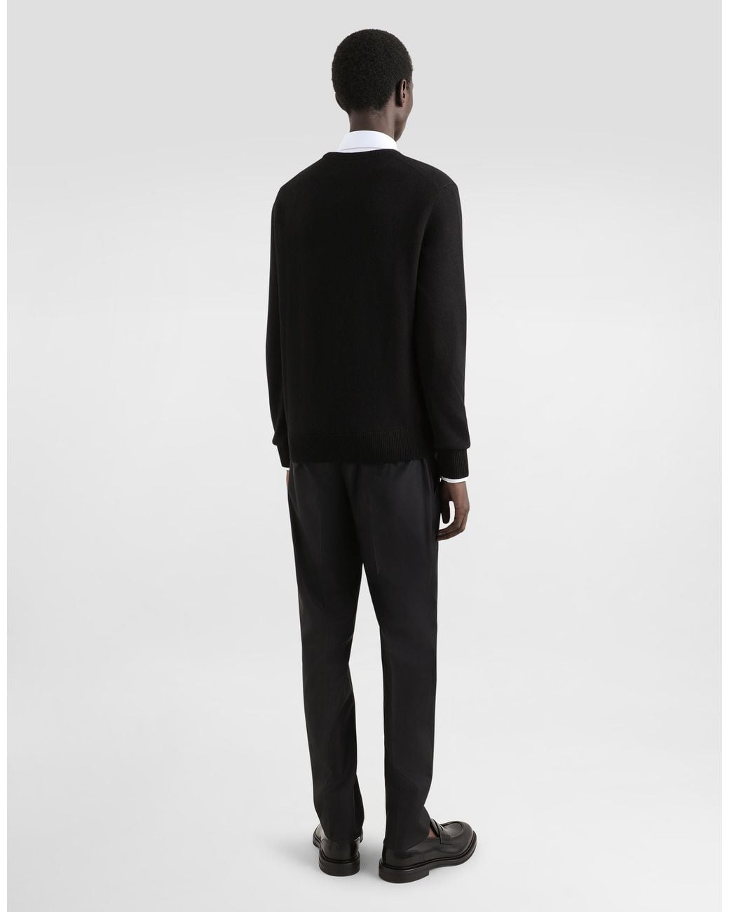 Dolce & Gabbana Black Wool Round-Neck Sweater With Branded Tag for men