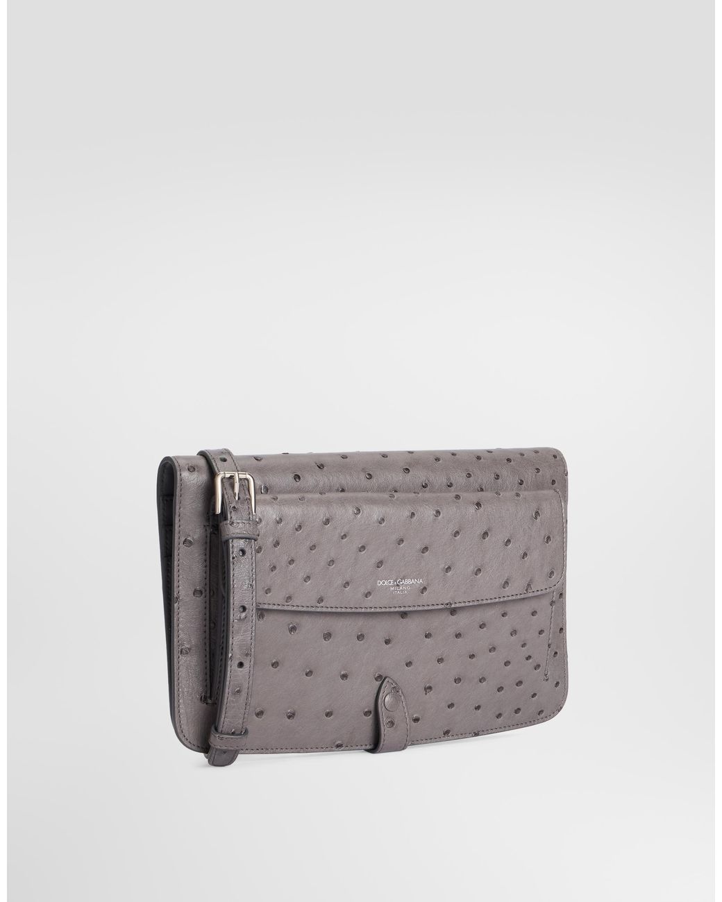 Dolce & Gabbana Gray Ostrich Leather Clutch for men