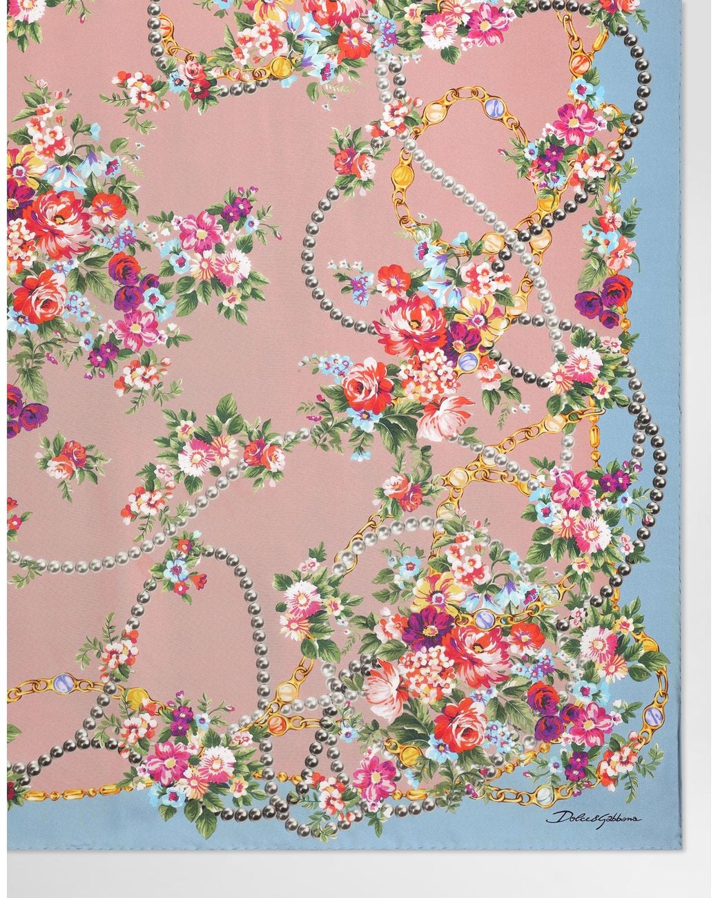 Dolce & Gabbana Pink Small Flower Bouquets-Print Silk Twill Scarf 90X90