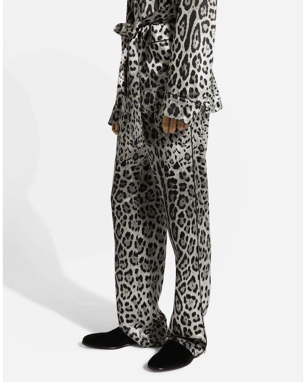 Dolce & Gabbana Multicolor Leopard- Satin Pants for men