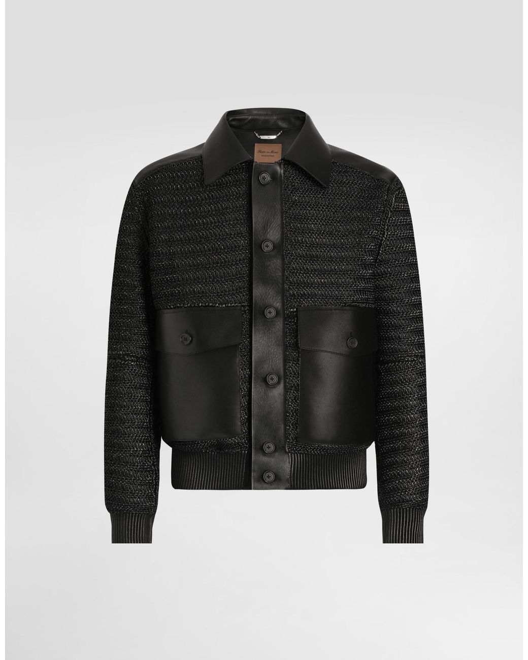 Dolce & Gabbana Black Leather And Raffia Mesh Jacket for men