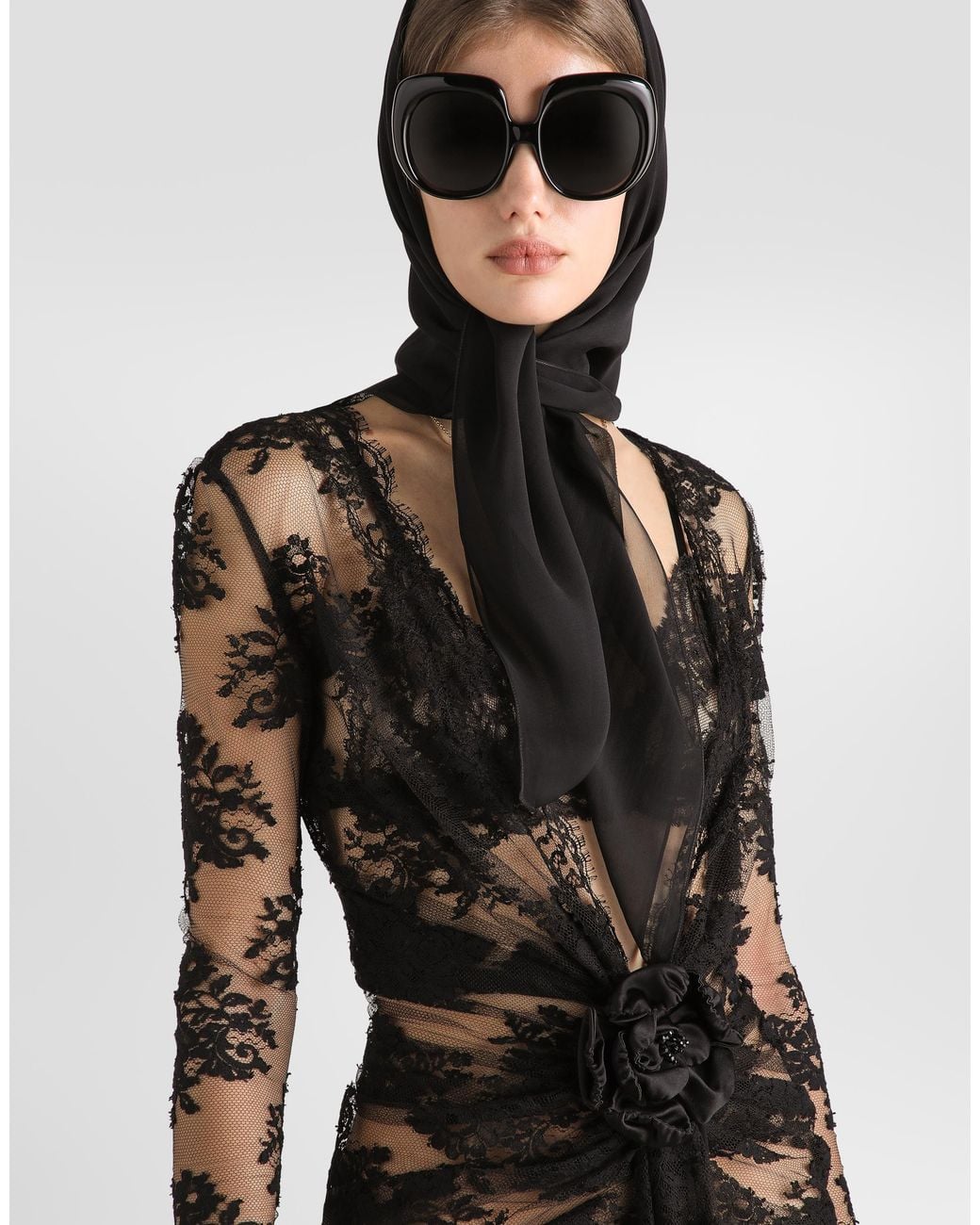 Dolce & Gabbana Black Lace Dress With Bow