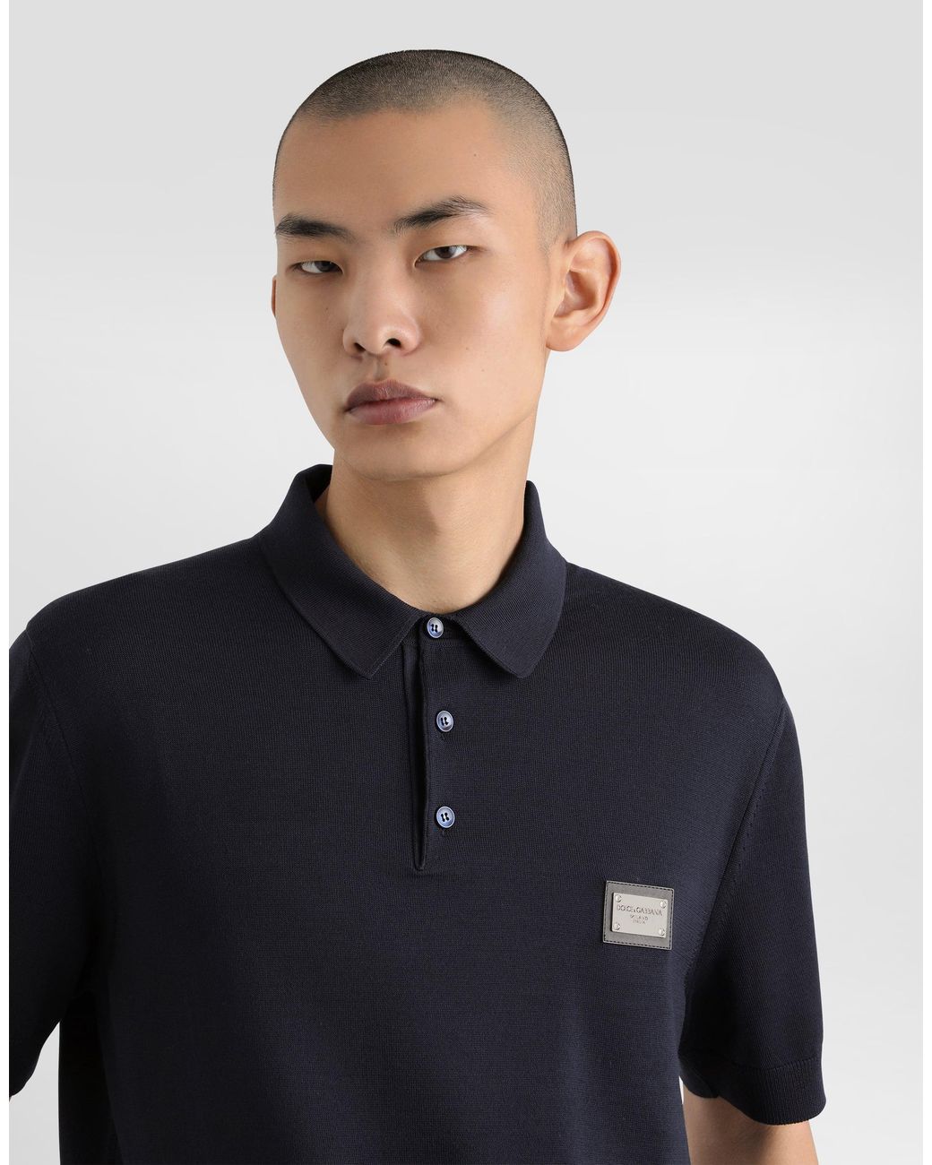 Dolce & Gabbana Black Wool Polo-Shirt With Branded Tag for men