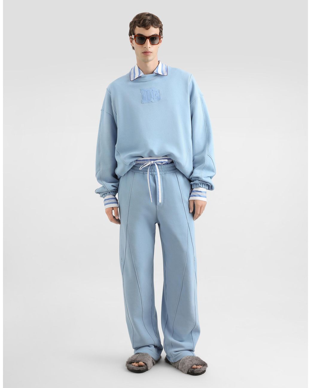 Dolce & Gabbana Blue Treated Jersey Trousers for men