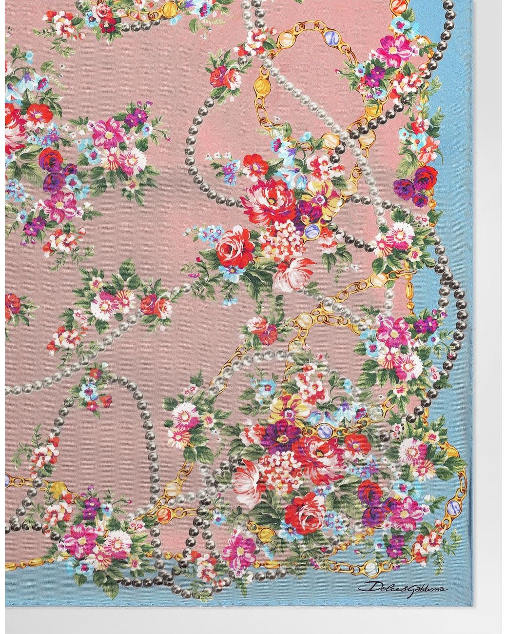 Dolce & Gabbana Pink Small Flower Bouquets-Print Silk Twill Scarf 70X70