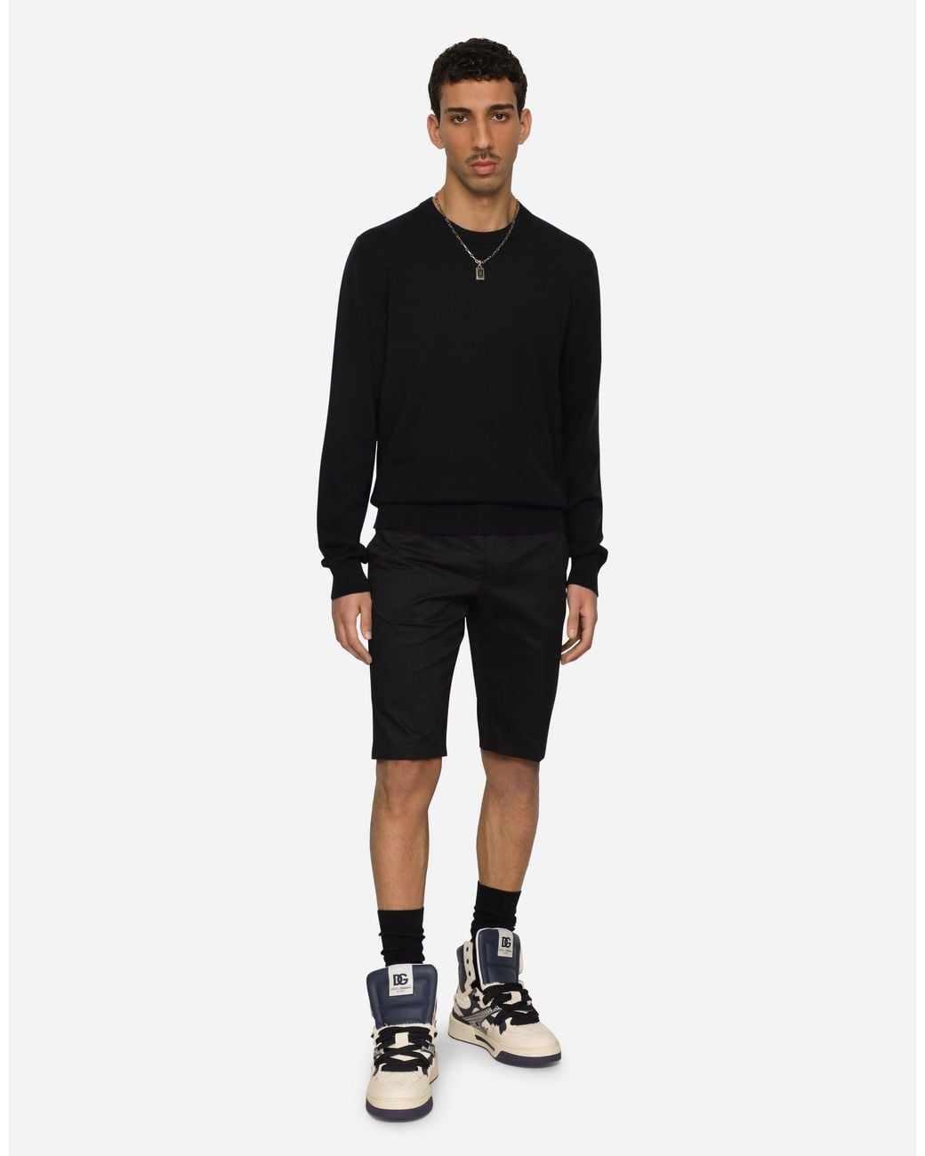 Dolce & Gabbana Black Stretch Cotton Shorts With Dg Patch for men