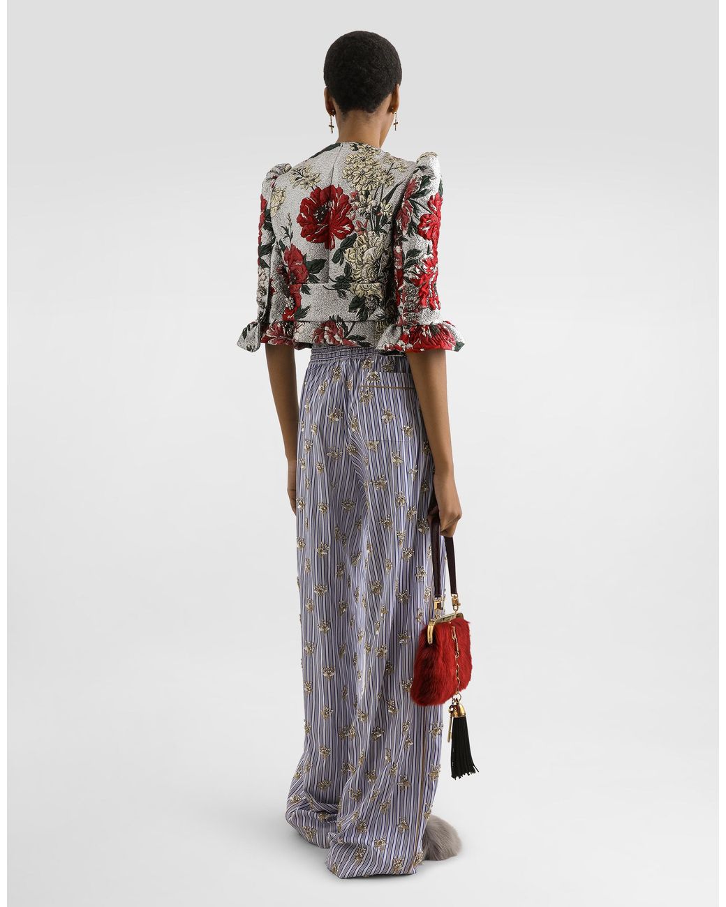 Dolce & Gabbana White Single-Breasted Floral Jacket With Ruffles