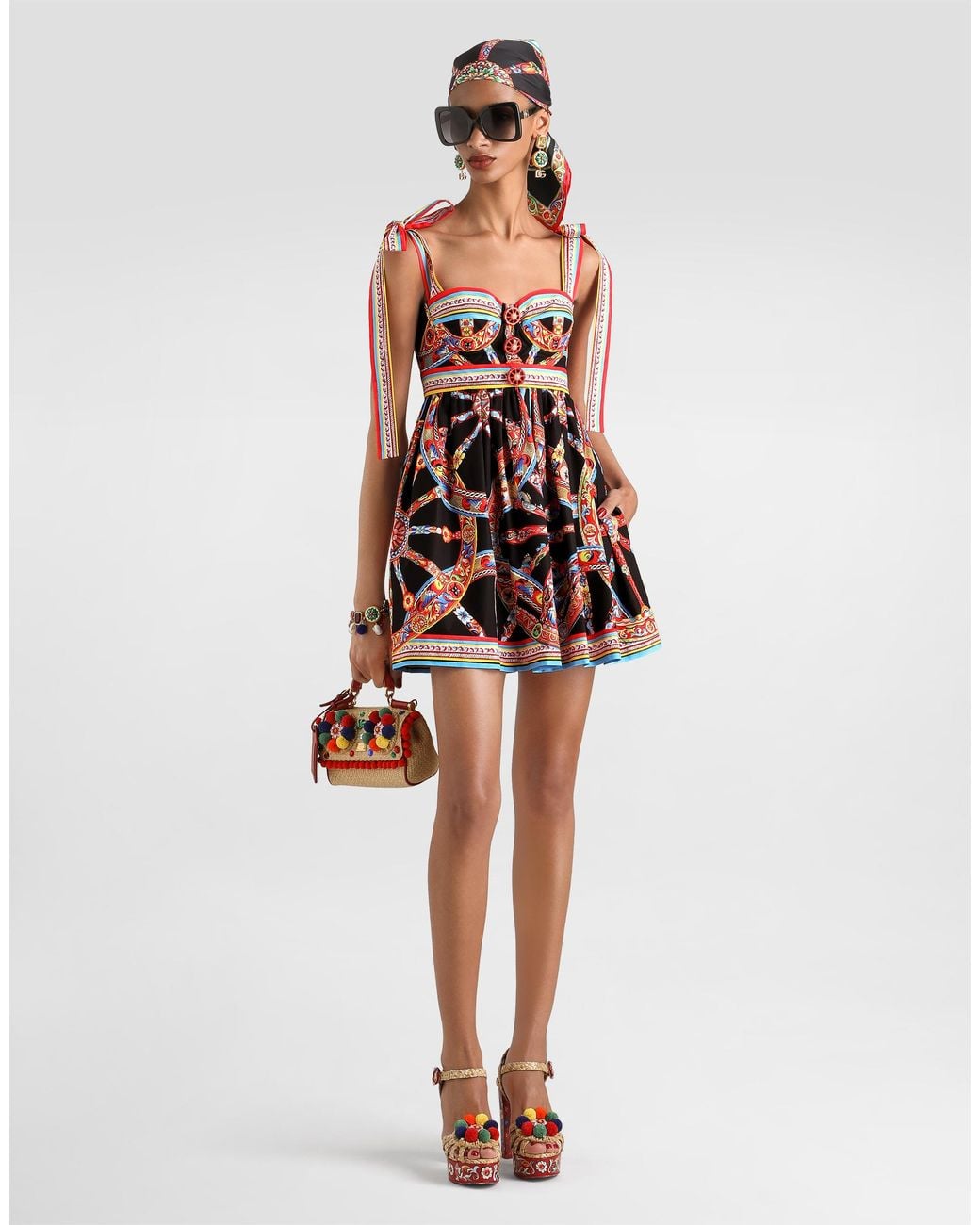 Dolce & Gabbana Red Carretto-Print Poplin Dress
