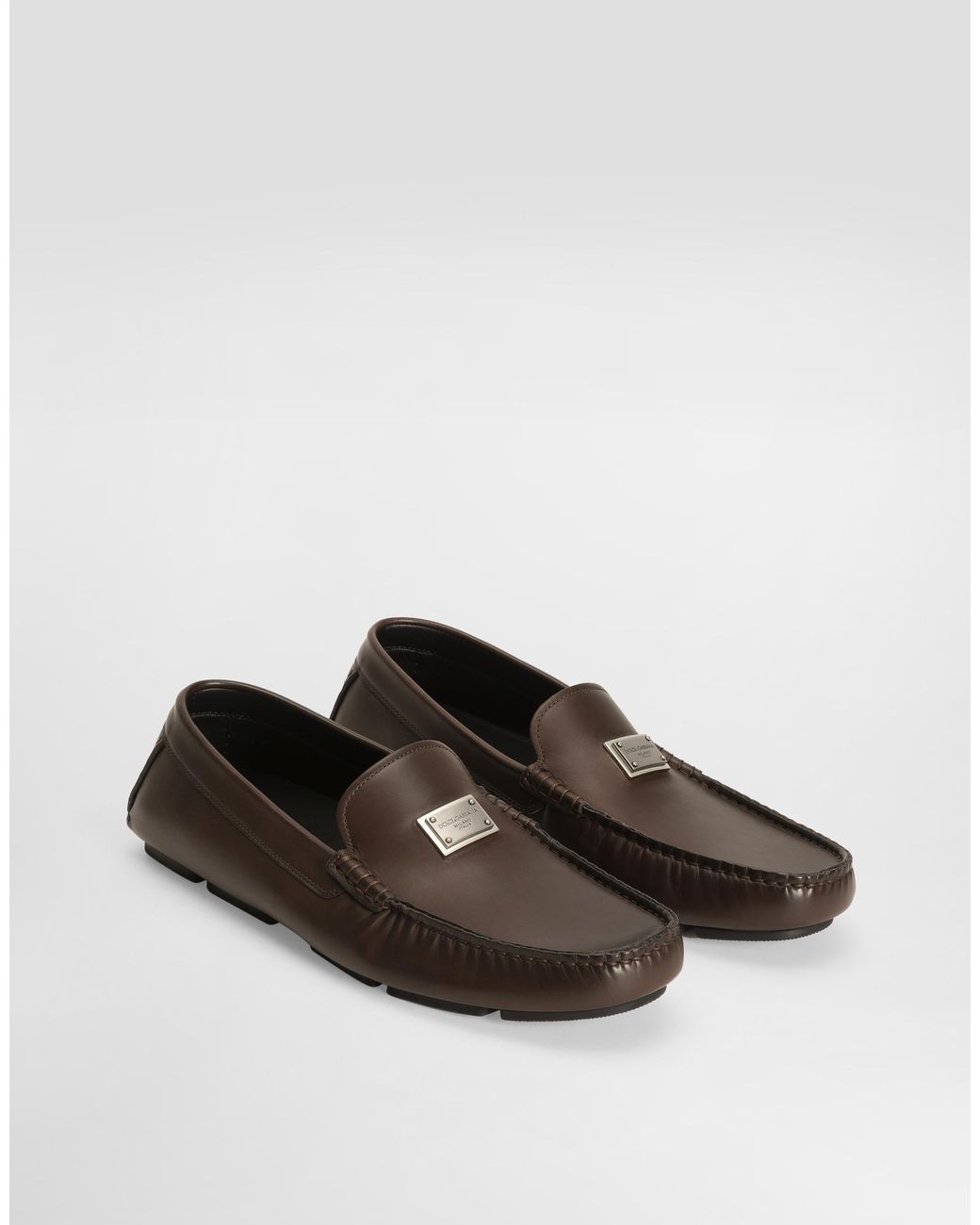 Dolce & Gabbana White Dg Driver Calfskin Loafers for men